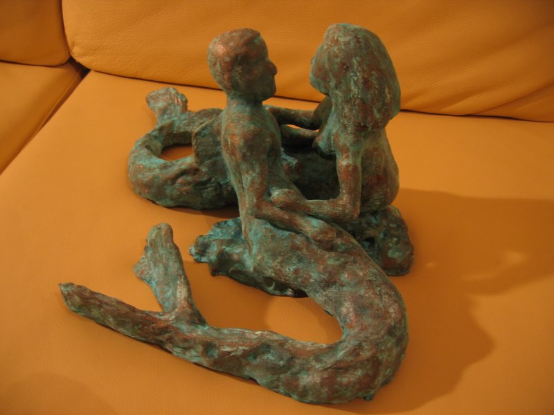 sculpture amants aquatiques terre cuite patinée